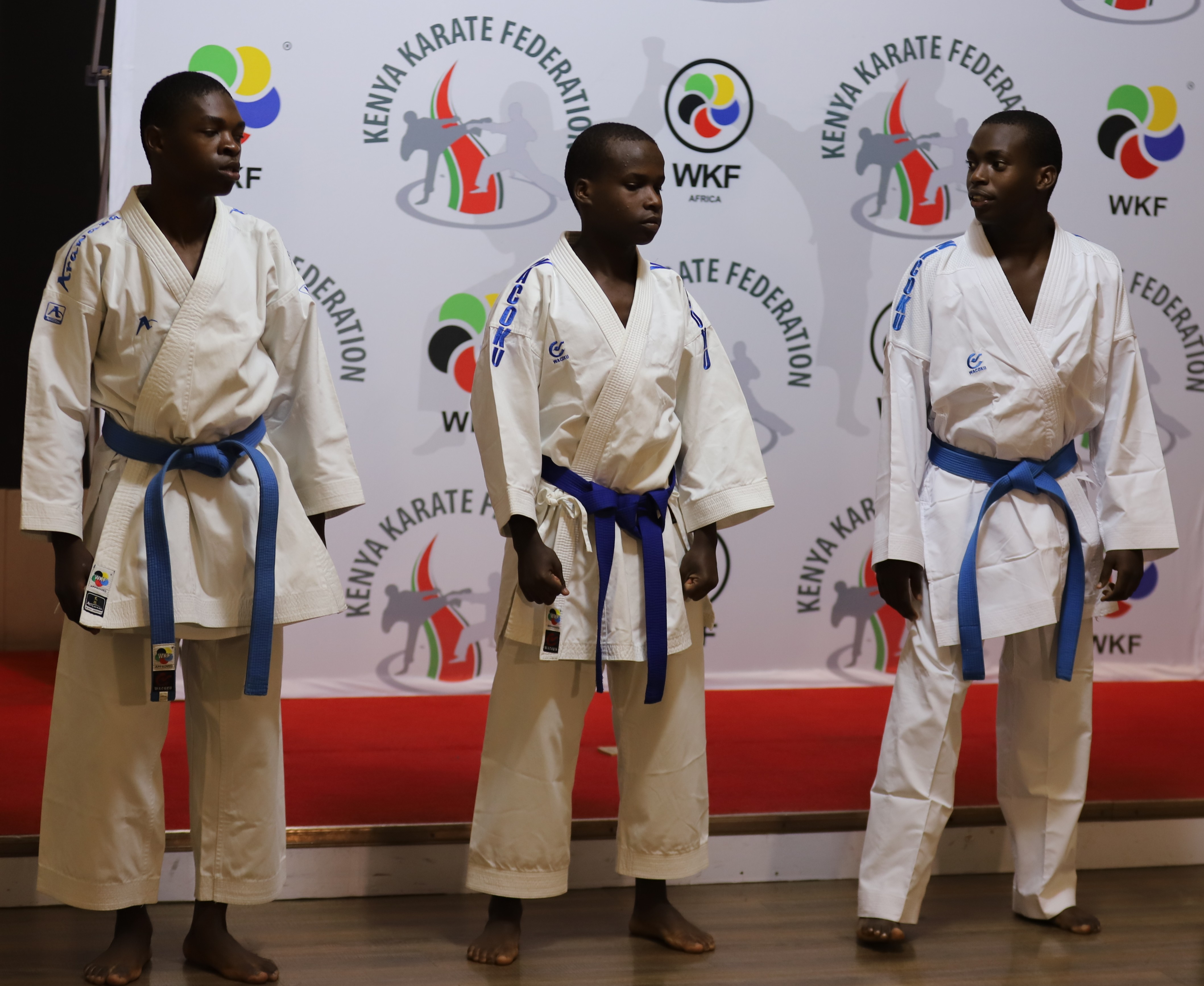 Kenya Karate players Jackson Sila, Januaris Wambua, and Alla Gitongo